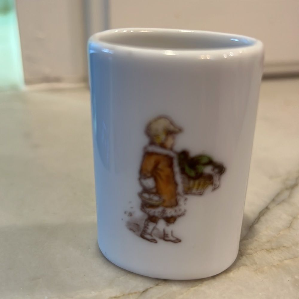 Antique Porcelain Toothpick or Match Holder Boy w/ Bird - Picture 3 of 4